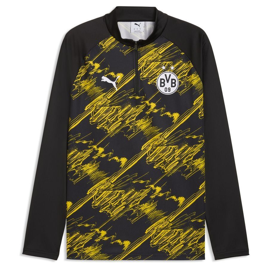 Dortmund Training Shirt Pre Match 1/4 Zip - PUMA Black/Faster Yellow - Men's-SoccerKits Hub | Buy Soccer Jerseys Online